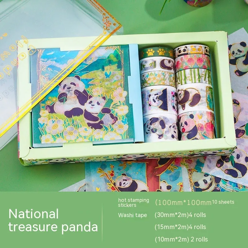 Gold foil panda stickers adhesive tape set with paper material, three width rolls 30mm 15mm 10mm, modern simplicity style