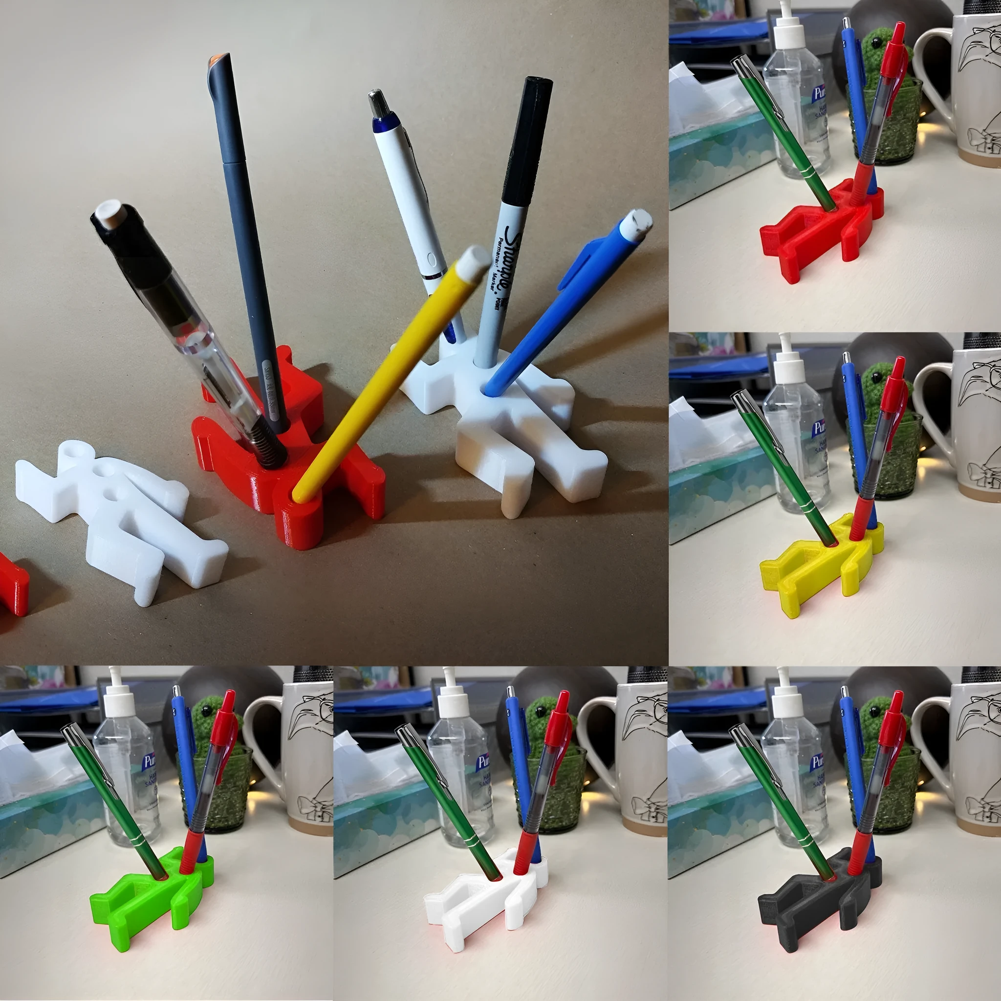 Funny crime scene humanoid pen holder in plastic triangle shape with pens inside, available in six colours