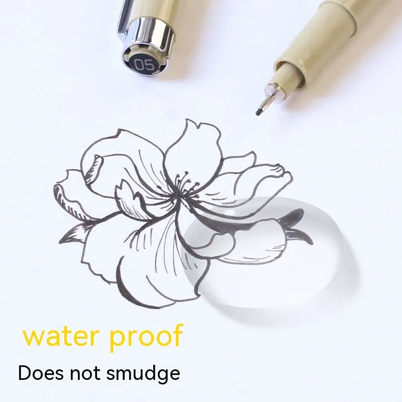 Student waterproof needle pen hook line pen suit 12-piece black drawing set in PVC packaging