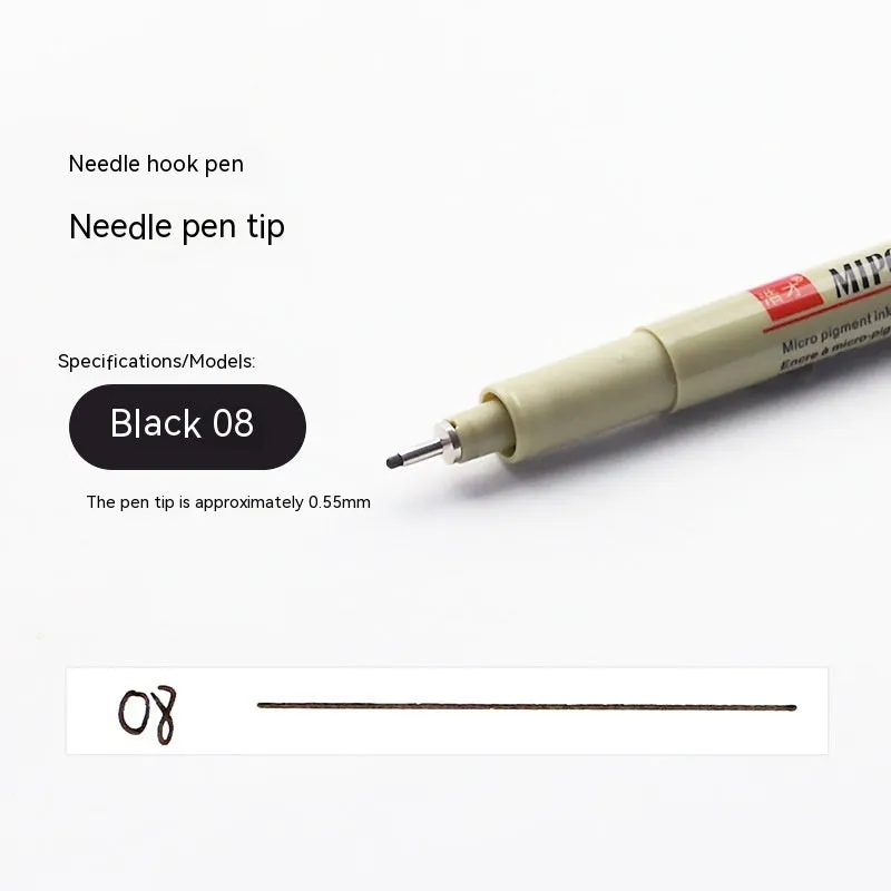 Student waterproof needle pen hook line pen suit 12-piece black drawing set in PVC packaging