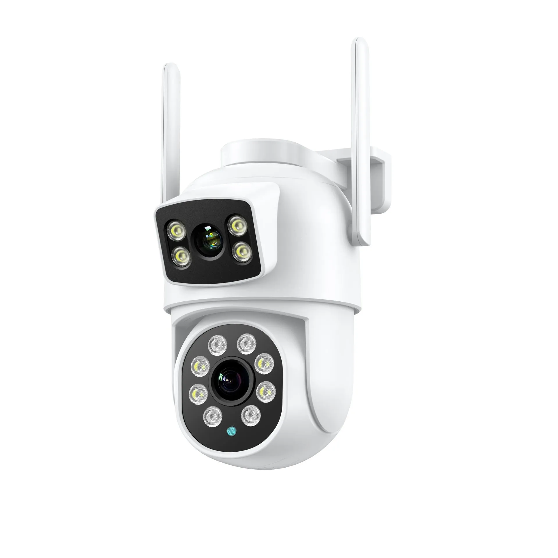 White wireless outdoor night vision surveillance camera with dual-screen humanoid tracking and bracket