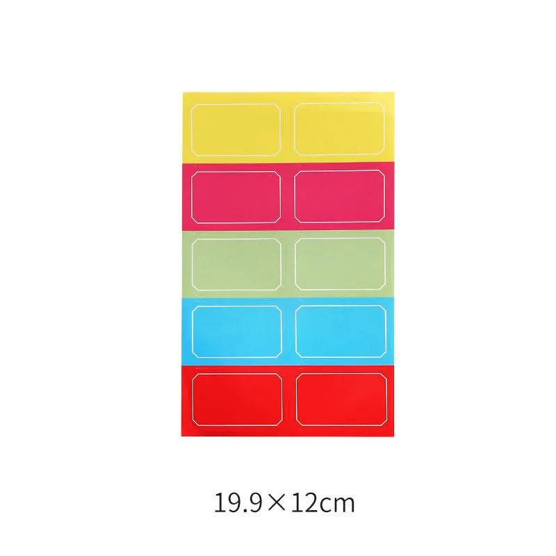 Assortment of handwritten labels, grid stickers, A6 rulers, and coloured sticky notes on a white background.