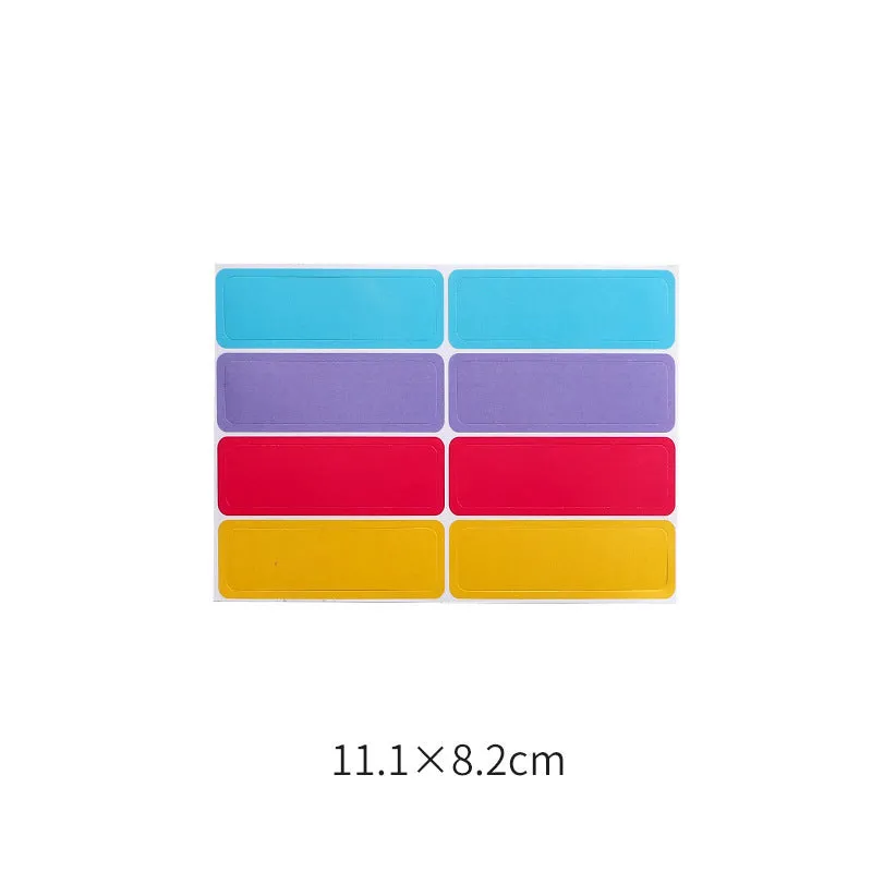 Assortment of handwritten labels, grid stickers, A6 rulers, and coloured sticky notes on a white background.