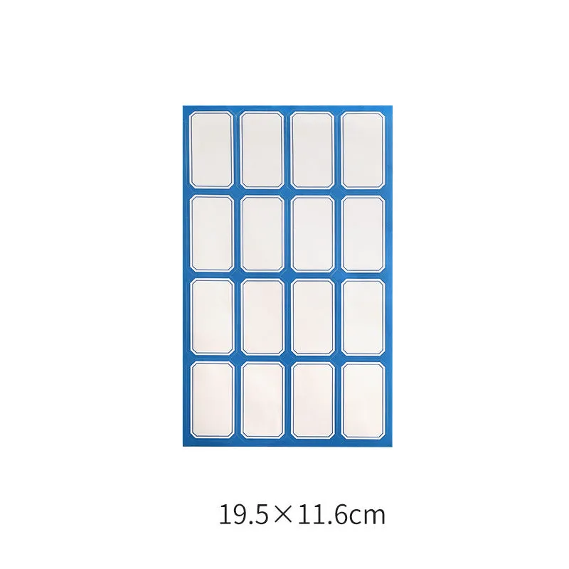 Assortment of handwritten labels, grid stickers, A6 rulers, and coloured sticky notes on a white background.