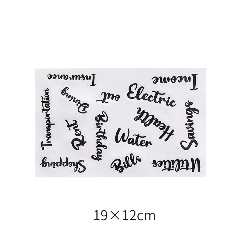 Assortment of handwritten labels, grid stickers, A6 rulers, and coloured sticky notes on a white background.