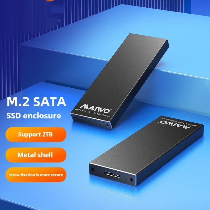 USB 3.0 M.2 SSD enclosure in aluminium alloy, black colour, on a table with USB cable