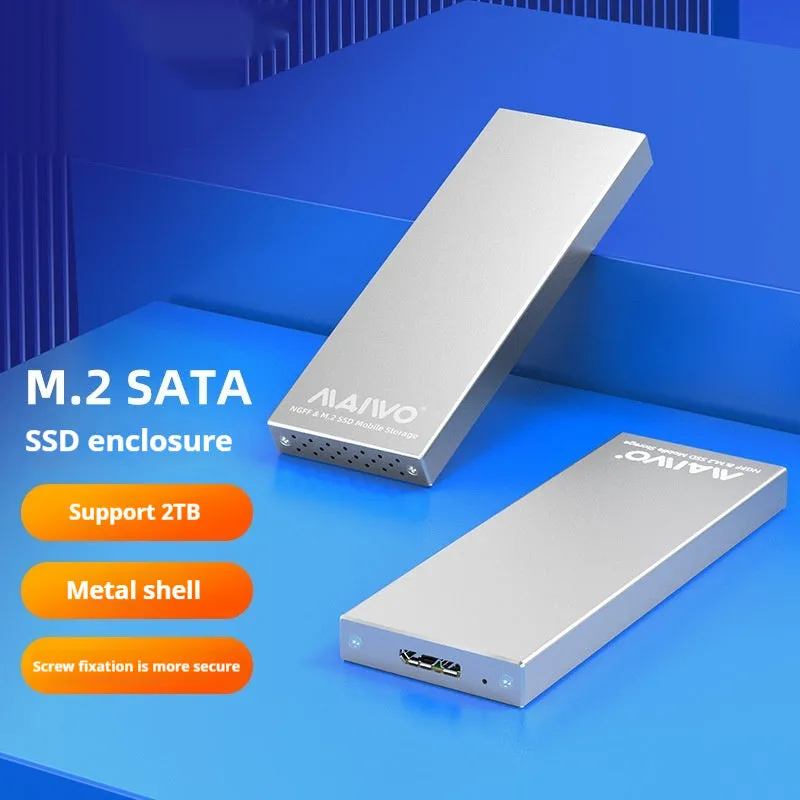 USB 3.0 M.2 SSD enclosure in aluminium alloy, black colour, on a table with USB cable