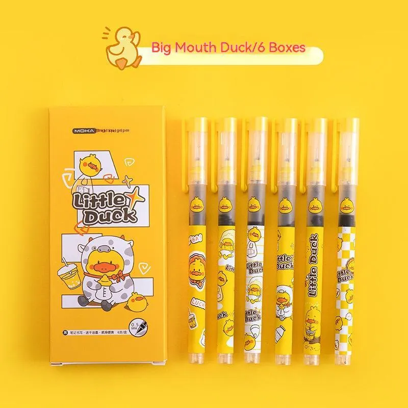 Box of six cute cartoon straight-liquid quick-drying gel pens with plastic shell and Marvel series designs