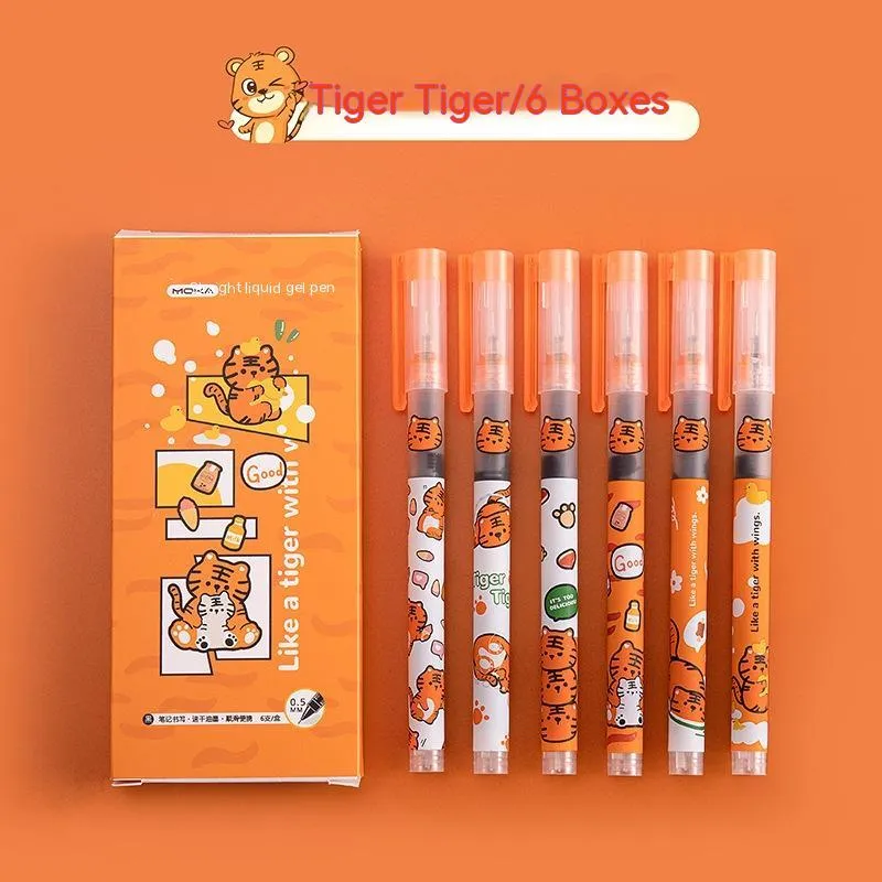 Box of six cute cartoon straight-liquid quick-drying gel pens with plastic shell and Marvel series designs
