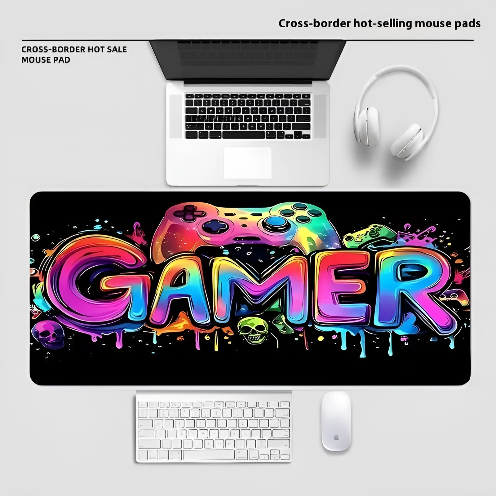 Large diatom ooze mouse pad with printed pattern, non-slip rubber sole, and polyester surface for desk use