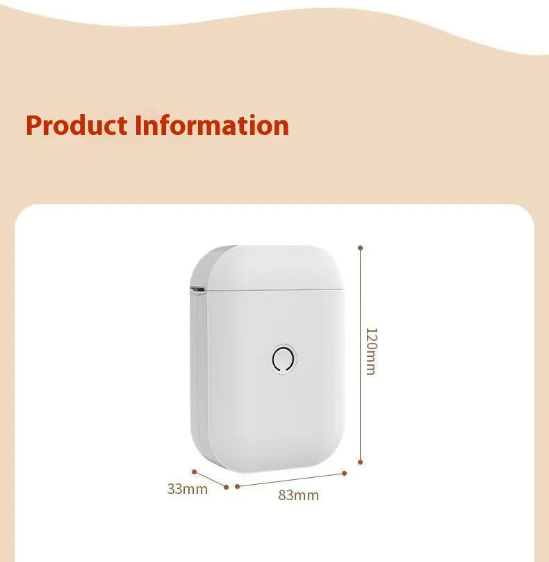 D11 AIYIN White portable Bluetooth thermal label printer with USB connectivity, dimensions 120x83x33mm