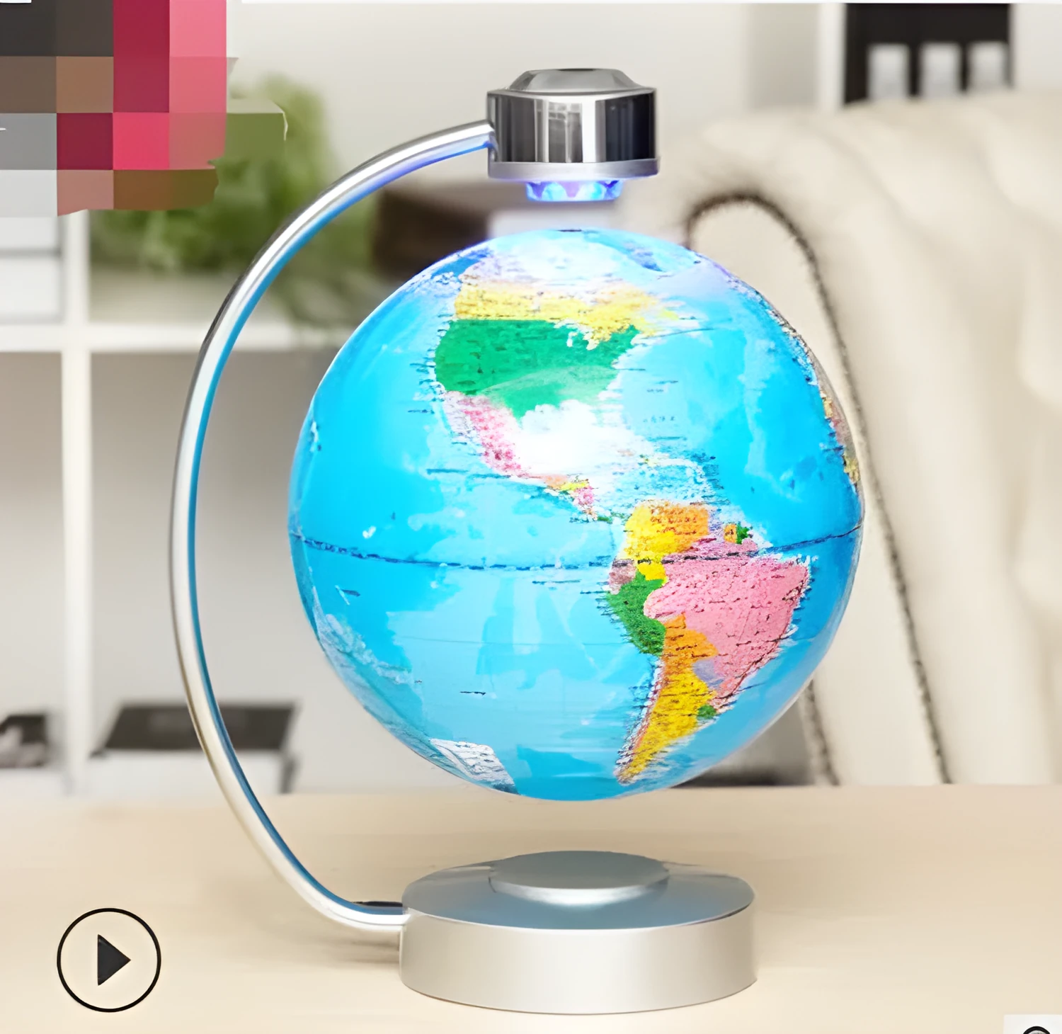 8 inch magnetic suspension globe floating above base with metal and plastic construction in black colour