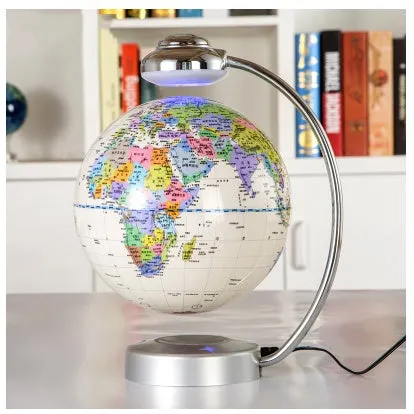 8 inch magnetic suspension globe floating above base with metal and plastic construction in black colour