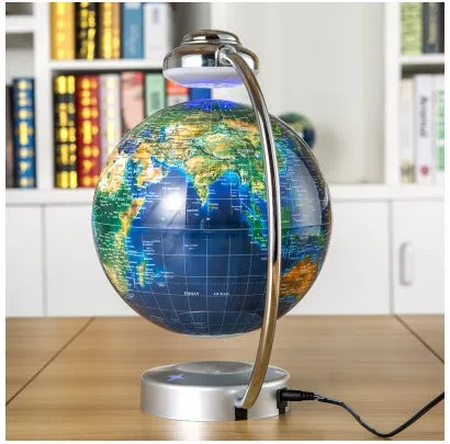 8 inch magnetic suspension globe floating above base with metal and plastic construction in black colour