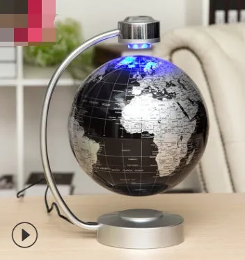 8 inch magnetic suspension globe floating above base with metal and plastic construction in black colour