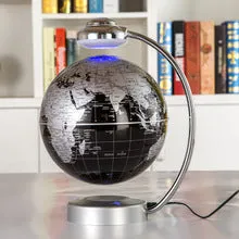 8 inch magnetic suspension globe floating above base with metal and plastic construction in black colour