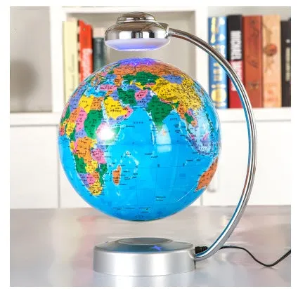 8 inch magnetic suspension globe floating above base with metal and plastic construction in black colour