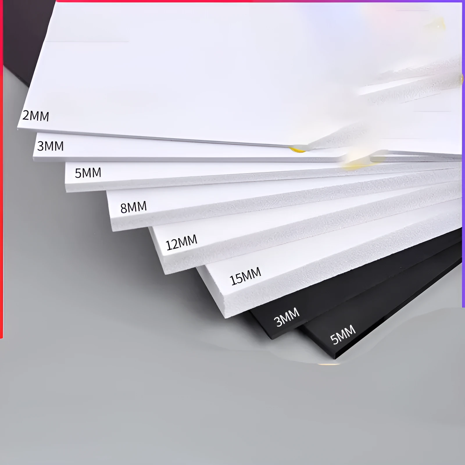 Hard foam board sheets in black and white for DIY crafts and model making, sizes from 20x30cm to 122x122cm