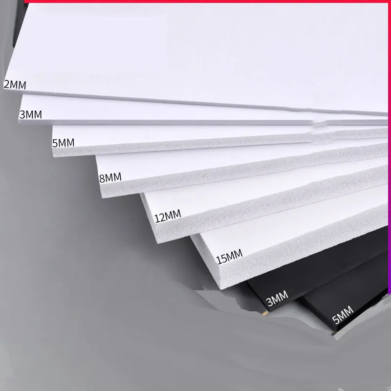 Hard foam board sheets in black and white for DIY crafts and model making, sizes from 20x30cm to 122x122cm
