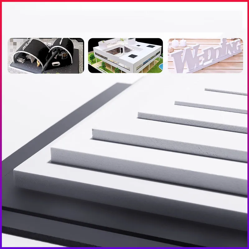 Hard foam board sheets in black and white for DIY crafts and model making, sizes from 20x30cm to 122x122cm