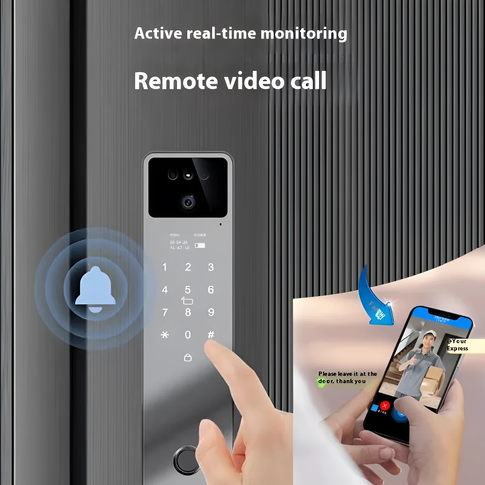 F7 aluminium alloy smart door lock with face recognition, fingerprint scanner, and keypad