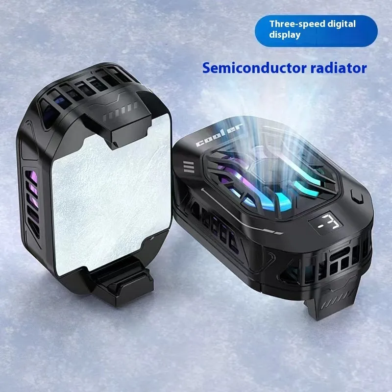 F25 standard edition black mobile phone radiator with Type-C cable, showing compact ABS body