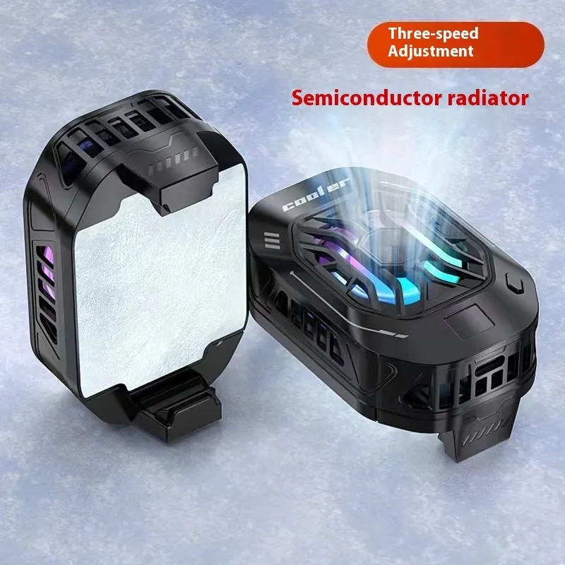F25 standard edition black mobile phone radiator with Type-C cable, showing compact ABS body