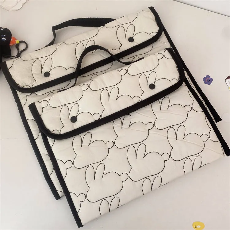 Embroidered rabbit pattern tablet storage bag in red rabbit colour, nylon material, 11 inch size