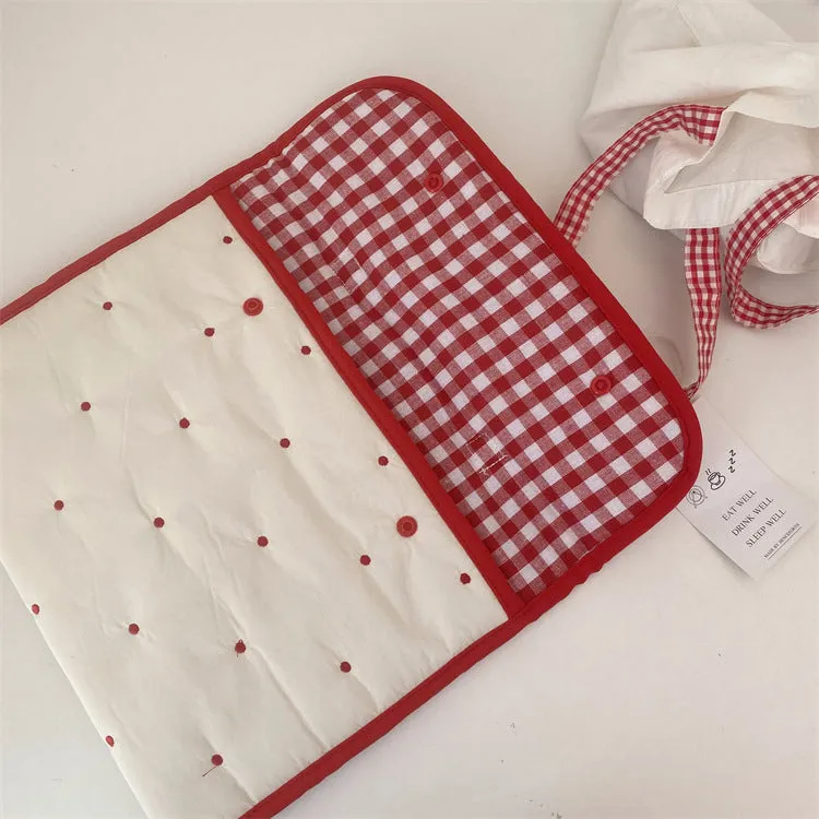 Embroidered rabbit pattern tablet storage bag in red rabbit colour, nylon material, 11 inch size