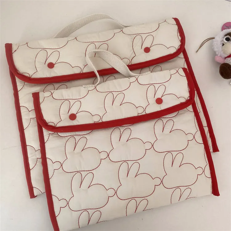 Embroidered rabbit pattern tablet storage bag in red rabbit colour, nylon material, 11 inch size