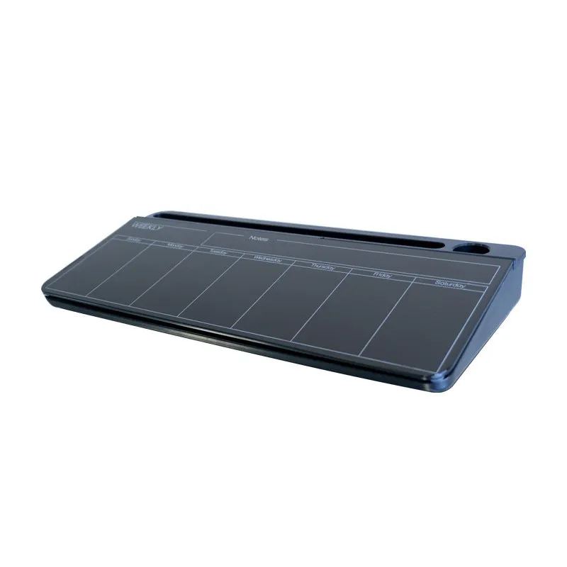 Table top glass whiteboard 18x40cm in black with marker on desk