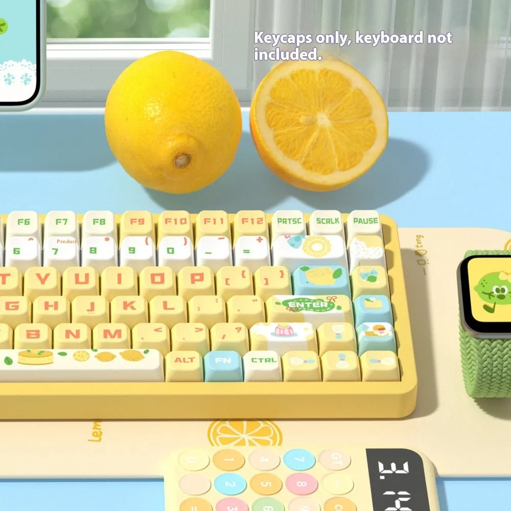 Custom PBT sublimation mechanical keyboard cap set in sea salt lemon cheese colour, 138 key or 158 key full set option