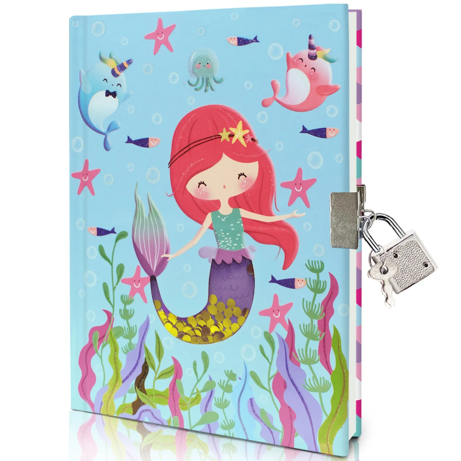 Children's mermaid printed notebook with lock, paper cover, 80 sheets, creative trend design
