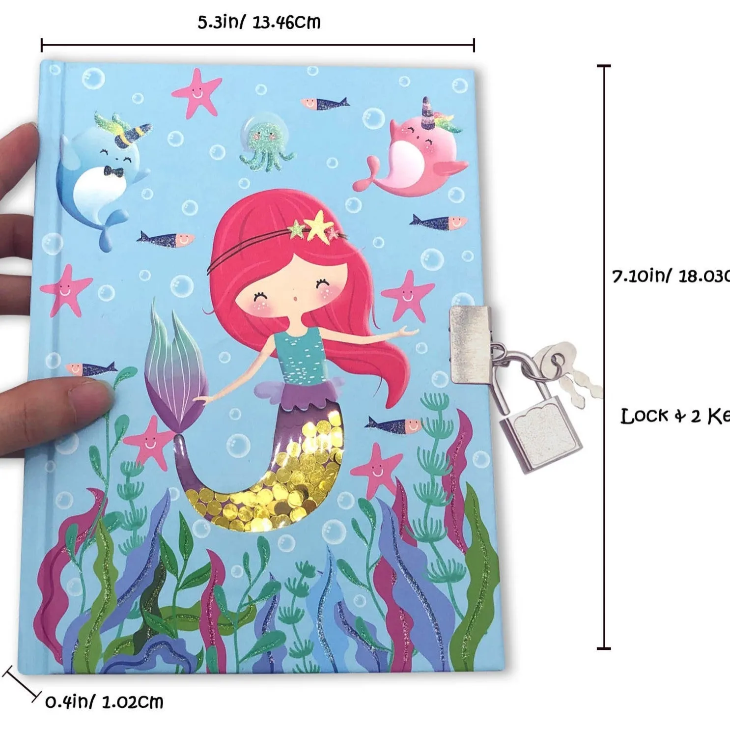 Children's mermaid printed notebook with lock, paper cover, 80 sheets, creative trend design