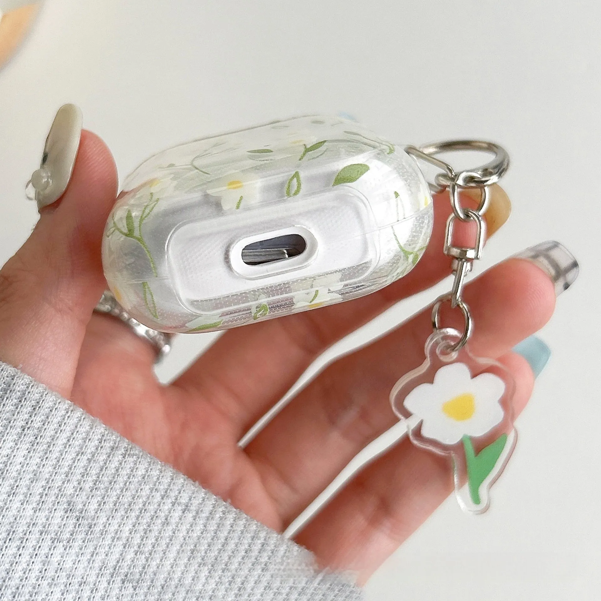 White floral transparent TPU protective case for Apple AirPods Bluetooth headsets