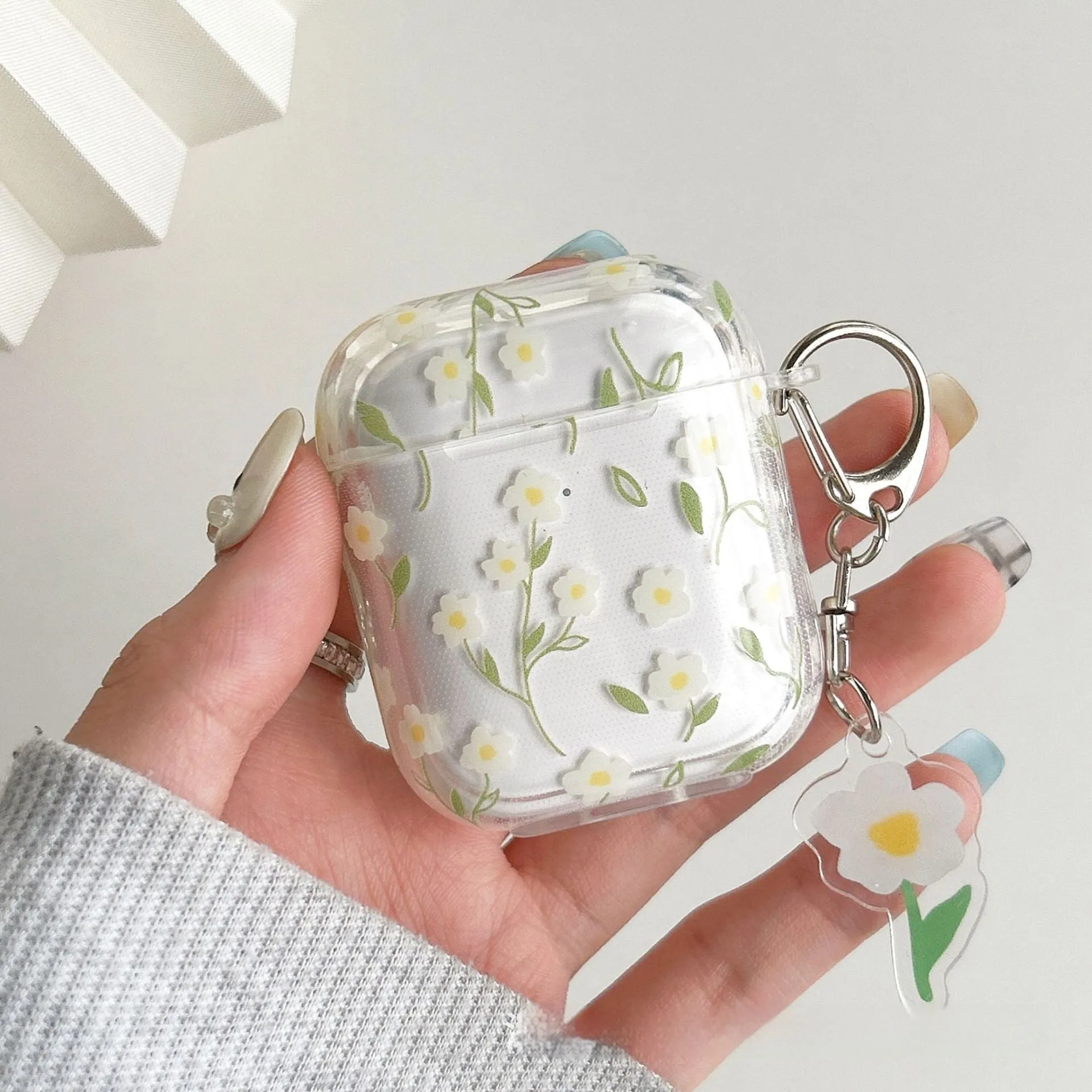 White floral transparent TPU protective case for Apple AirPods Bluetooth headsets