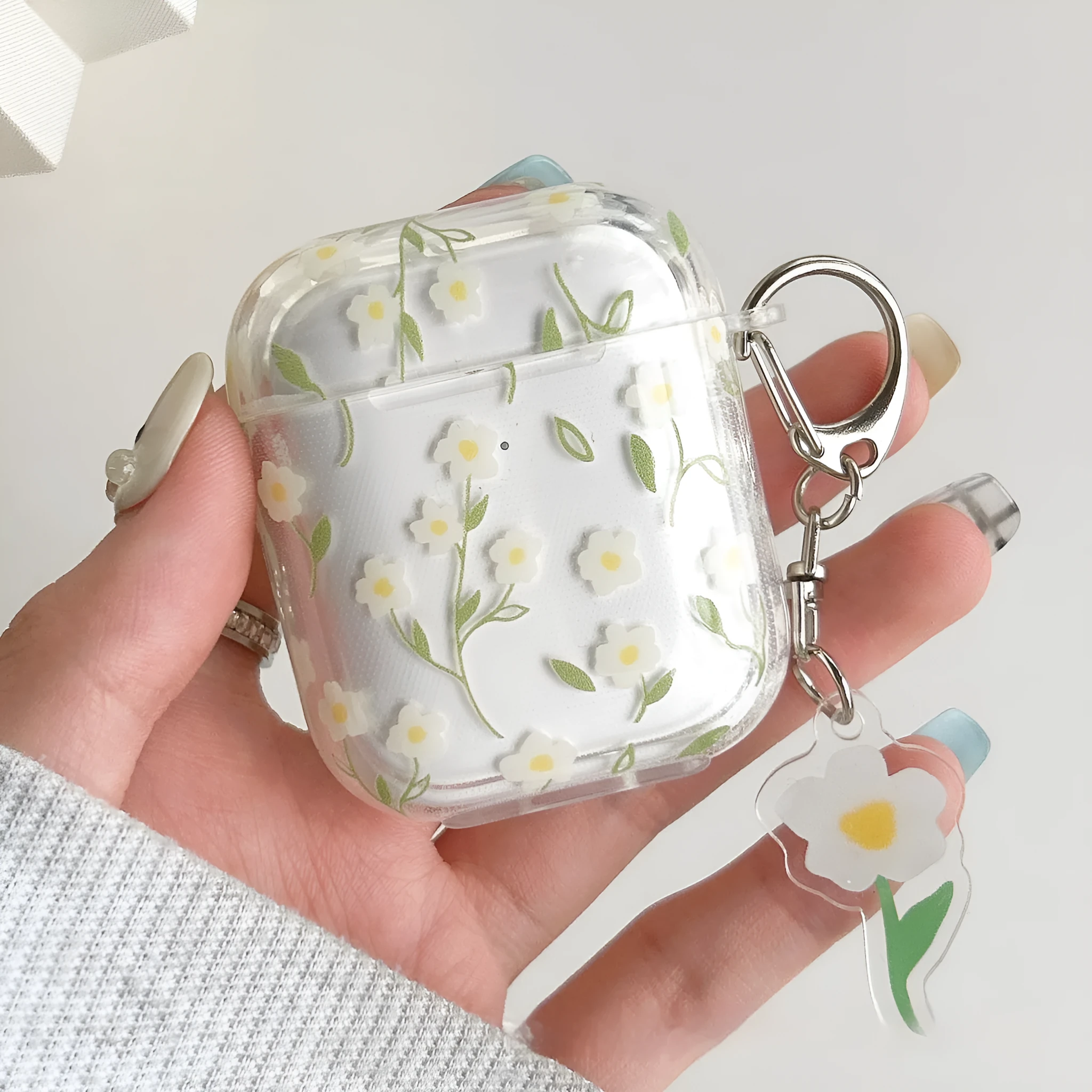 White floral transparent TPU protective case for Apple AirPods Bluetooth headsets