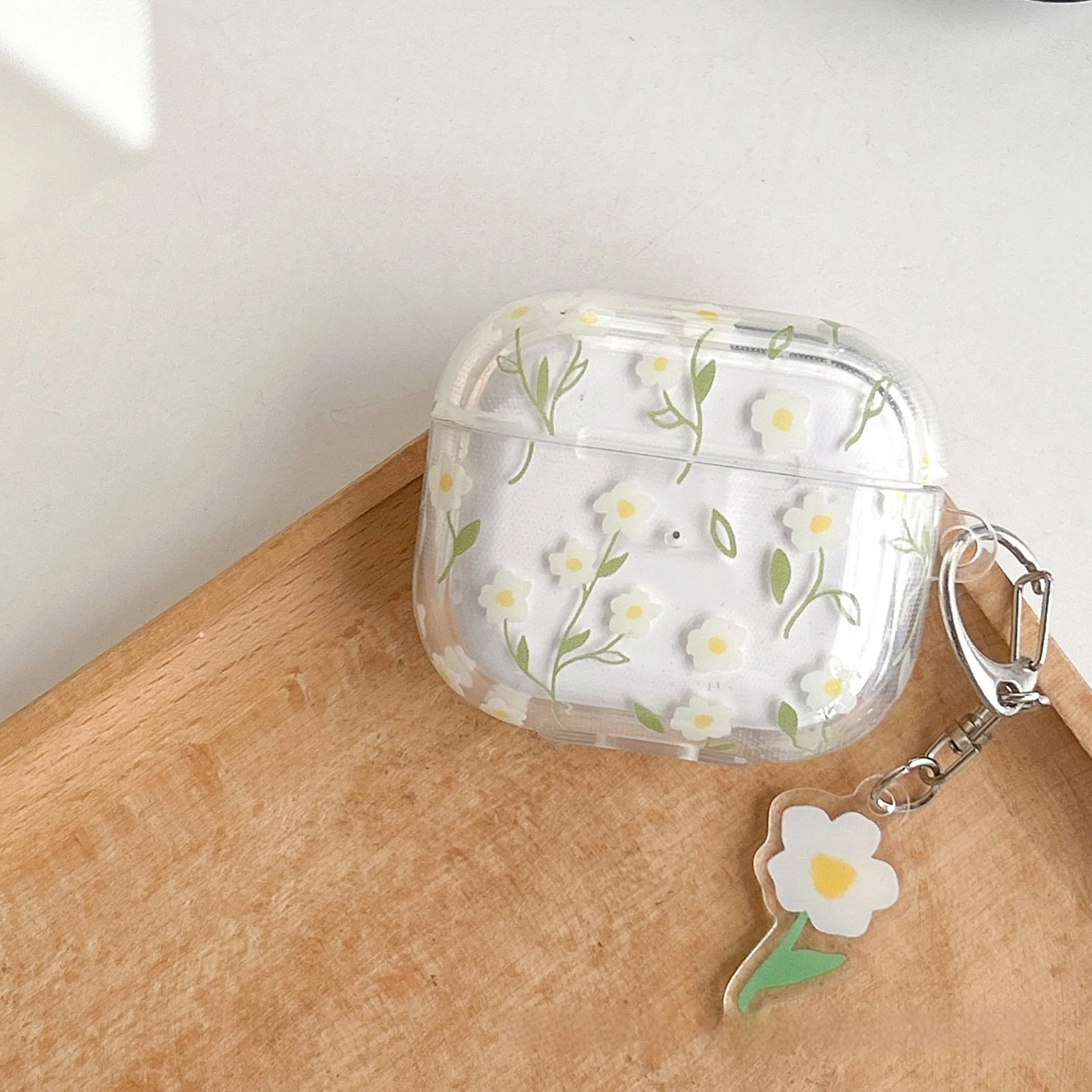 White floral transparent TPU protective case for Apple AirPods Bluetooth headsets