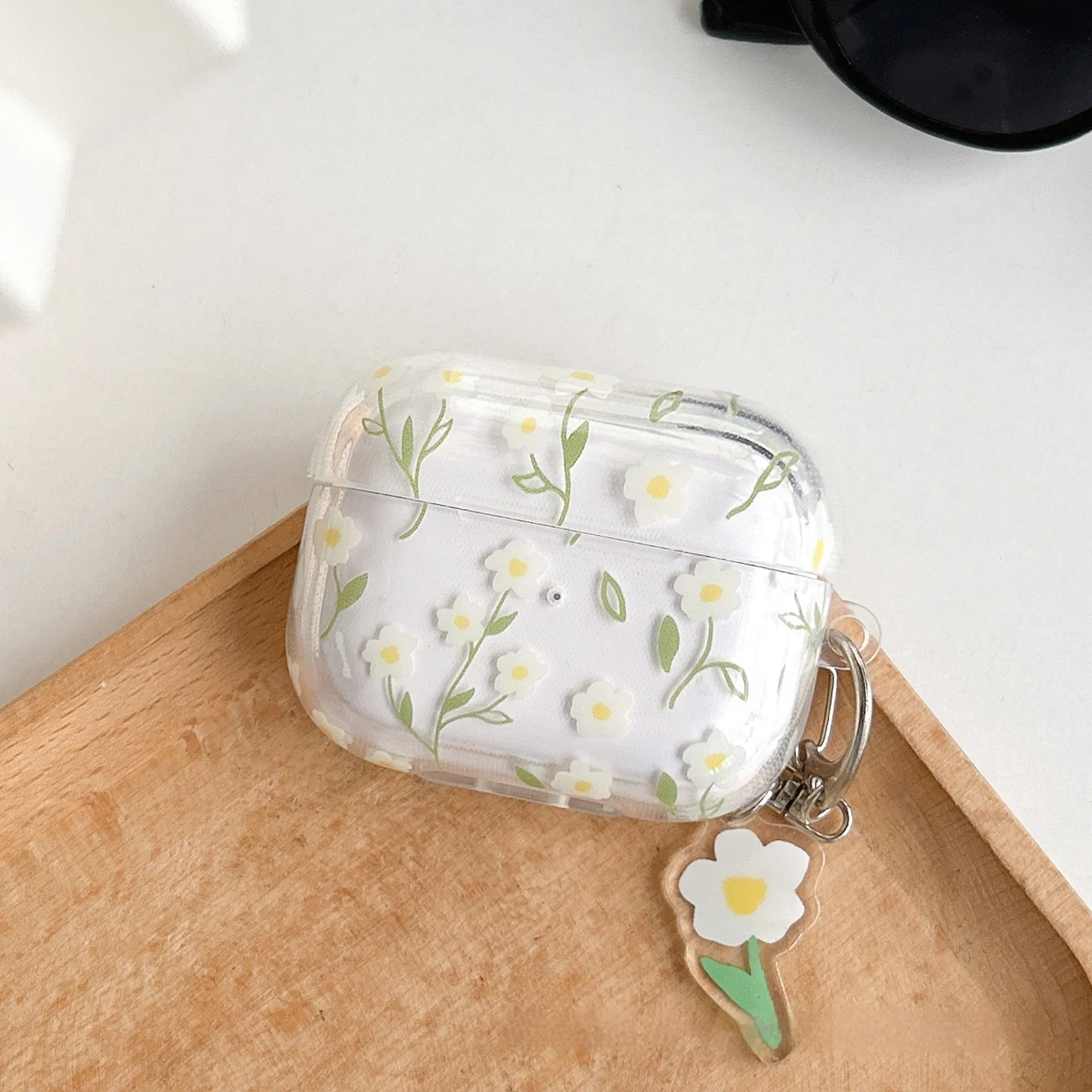 White floral transparent TPU protective case for Apple AirPods Bluetooth headsets