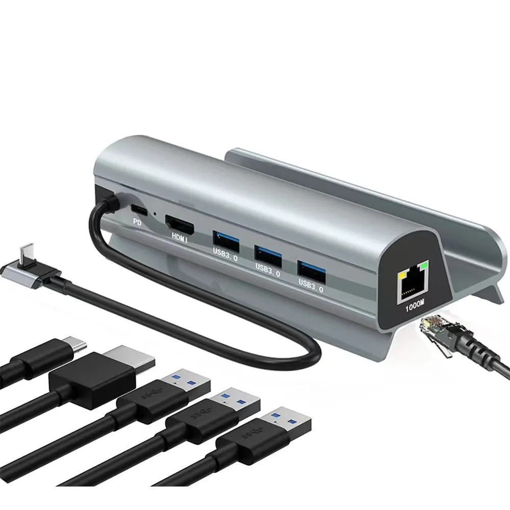 Aluminium alloy 6-in-1 docking station for Steam Deck with Type C interface on a desk