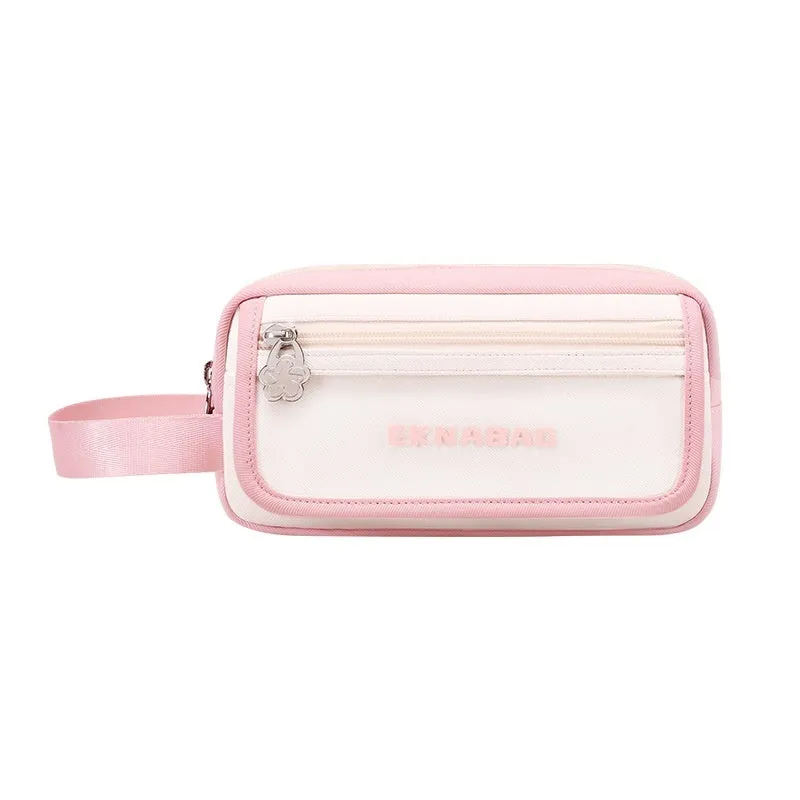 Large capacity Oxford fabric stationery bag in Korean style, pink colour, for students