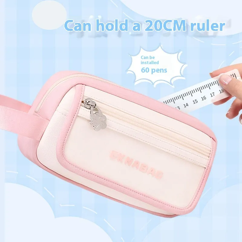 Large capacity Oxford fabric stationery bag in Korean style, pink colour, for students