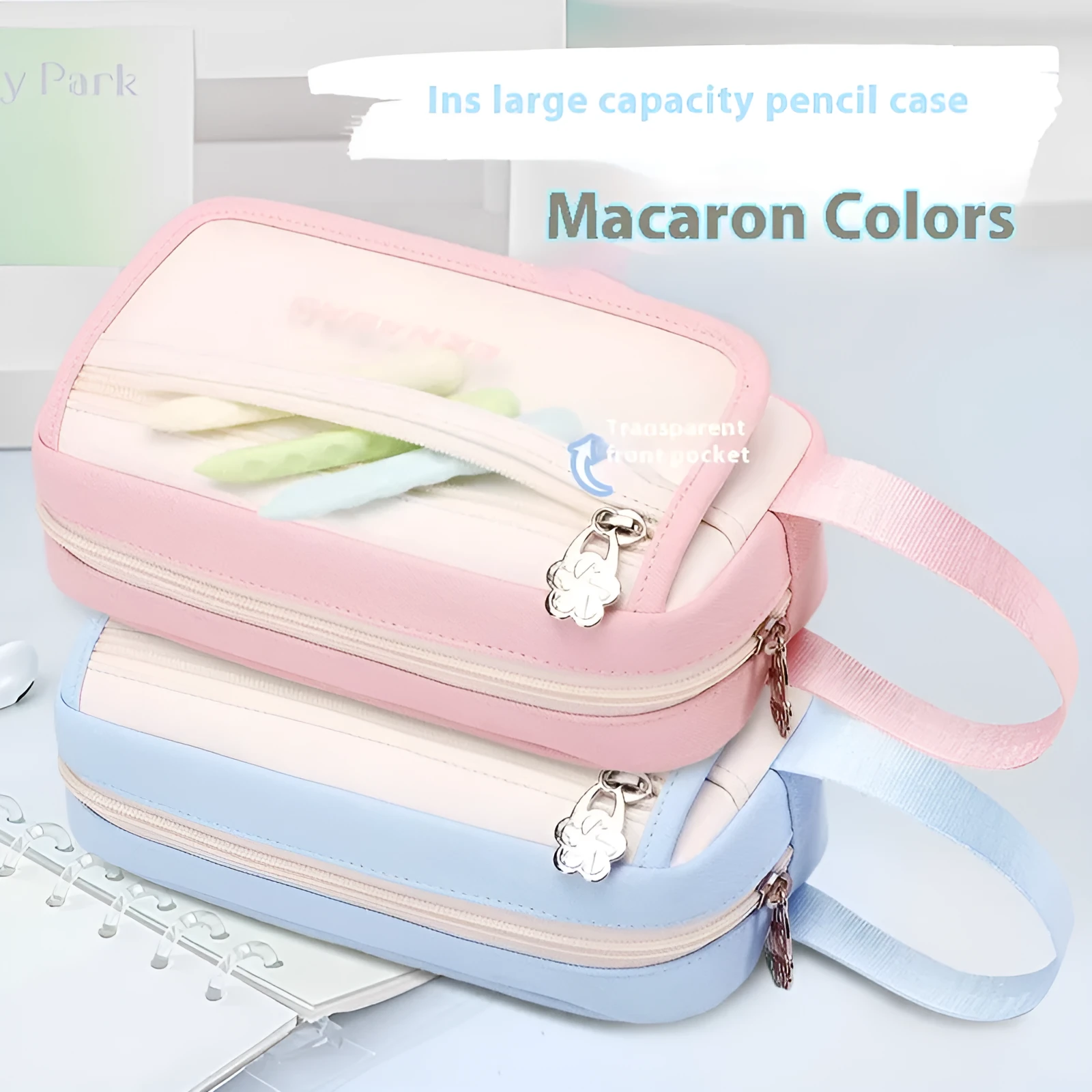 Large capacity Oxford fabric stationery bag in Korean style, pink colour, for students