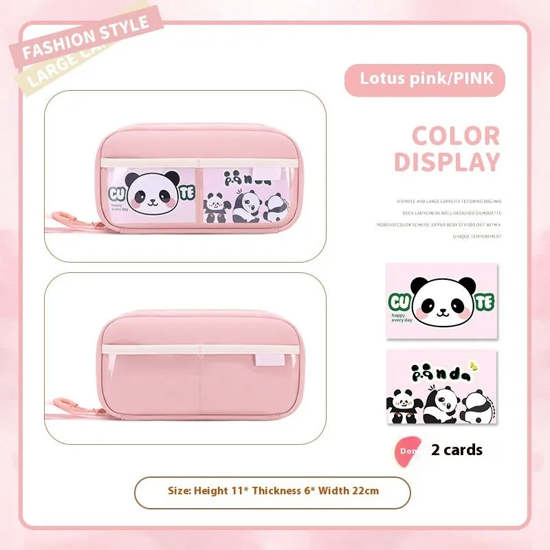 Large capacity Oxford fabric stationery bag in Korean style, pink colour, for students