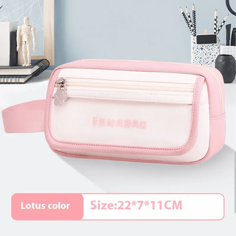 Large capacity Oxford fabric stationery bag in Korean style, pink colour, for students