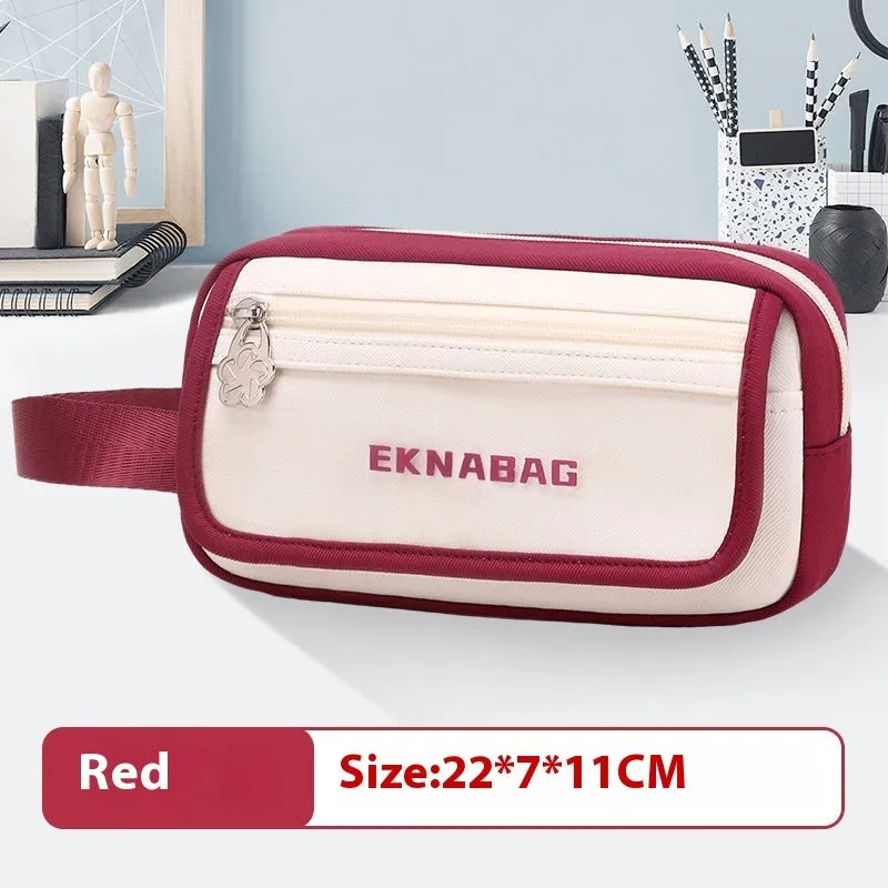 Large capacity Oxford fabric stationery bag in Korean style, pink colour, for students