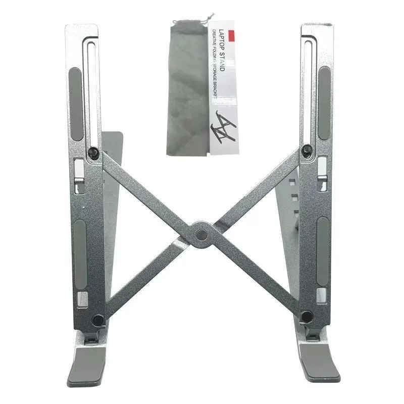 Three-fork aluminum alloy laptop heat dissipation bracket in silver, adjustable lifting style for desktop use