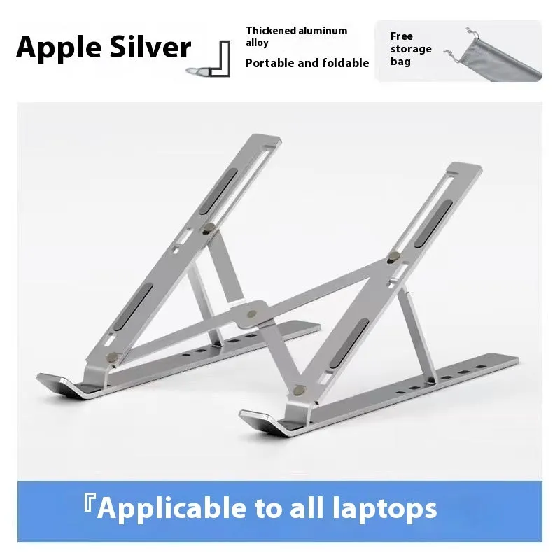 Three-fork aluminum alloy laptop heat dissipation bracket in silver, adjustable lifting style for desktop use