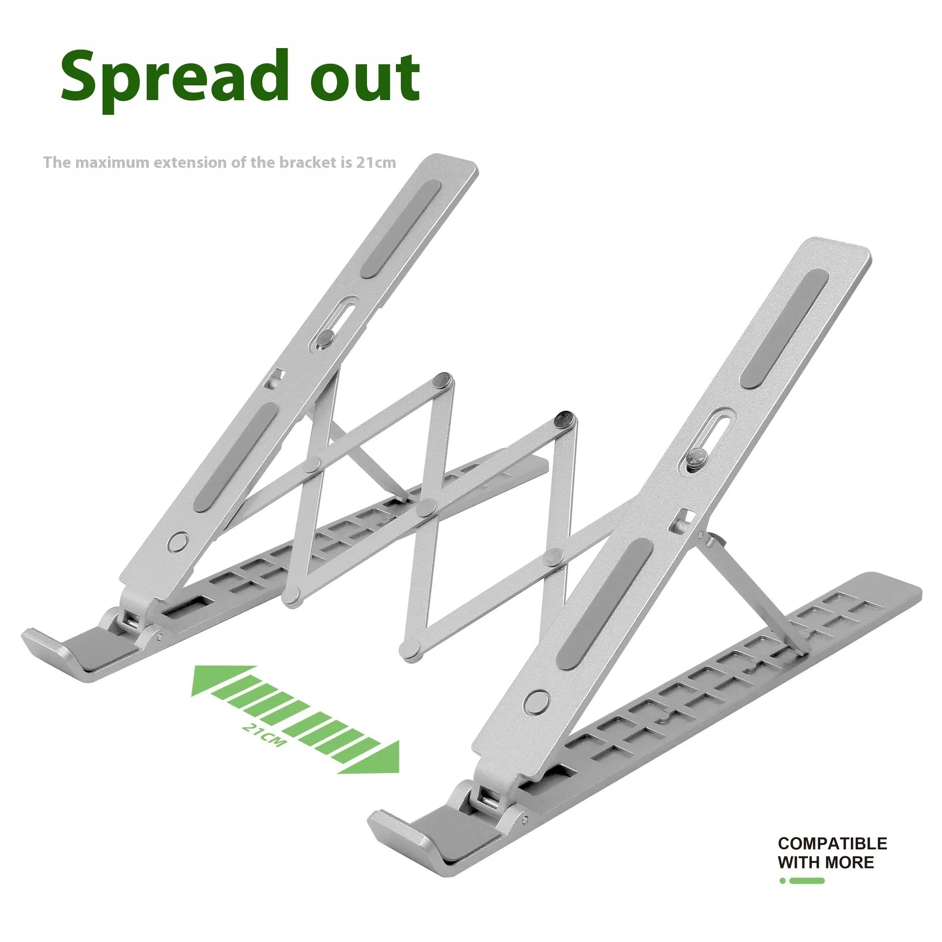 Three-fork aluminum alloy laptop heat dissipation bracket in silver, adjustable lifting style for desktop use