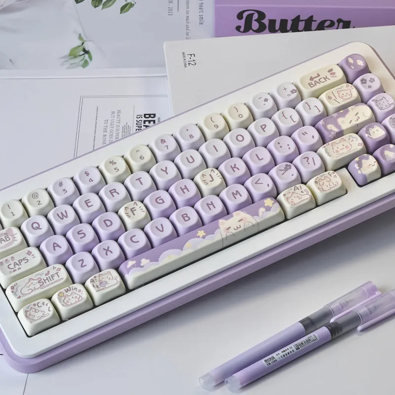 Sublimation PBT key cap set for Wooting keyboards, available in Taro Kitten Moa colour, with magnetic shaft adapter compatibility
